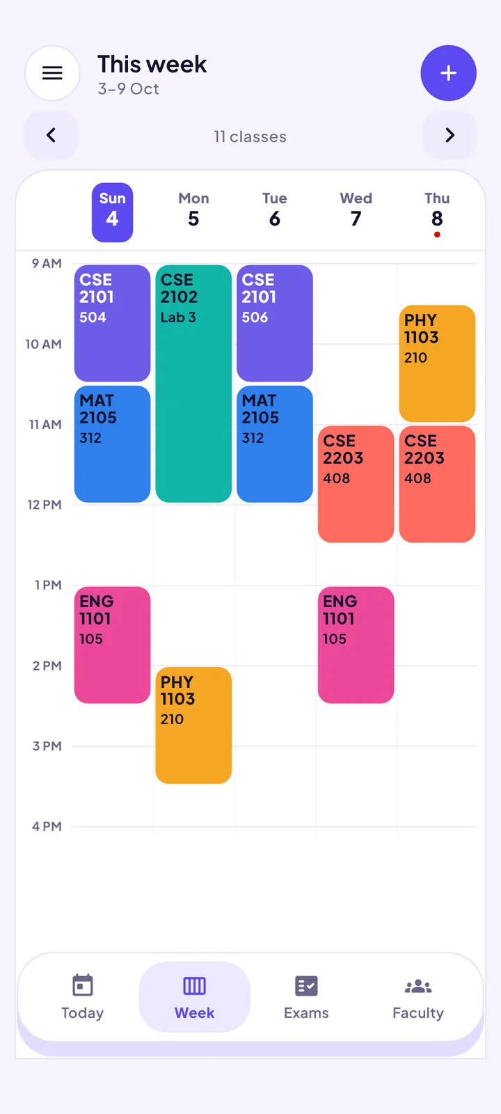 The Week screen of the ClassCue app